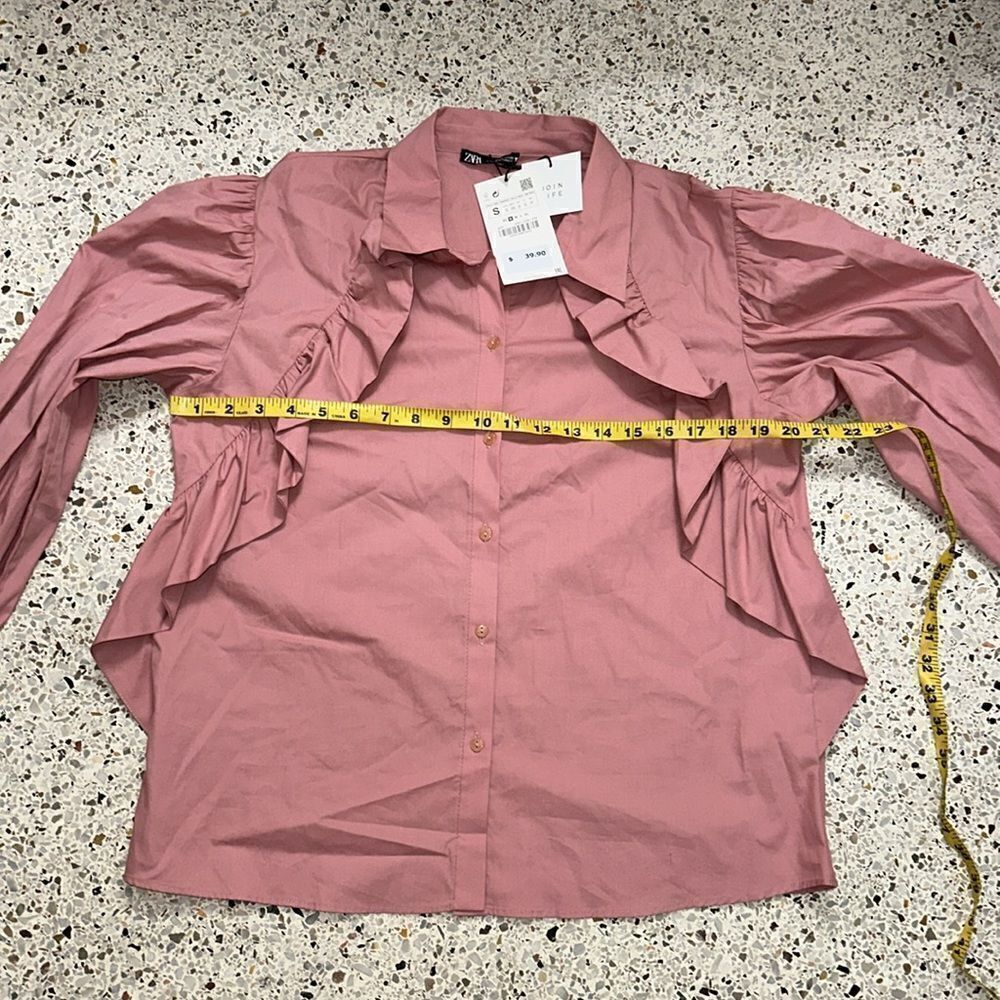 Nwt Zara Pink Ruffle Front Button Up Down Small S - image 4